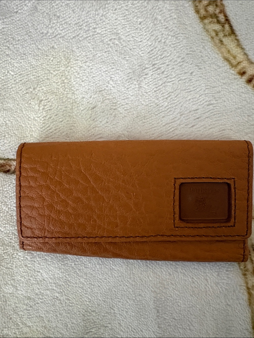 Vintage Burberry Brown Pebbled Leather Small Snap Key Holder